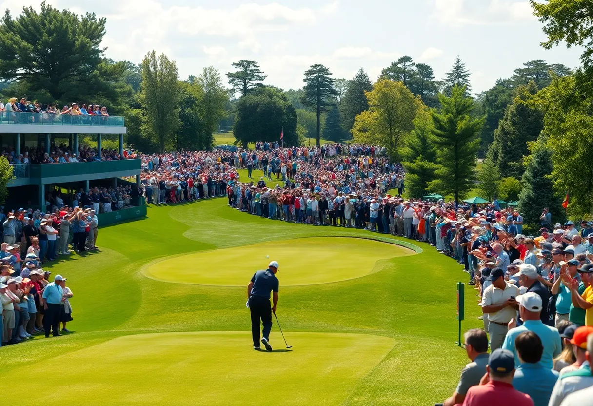 Crowd of golf fans enjoying the PGA Championship at Quail Hollow Golf Club