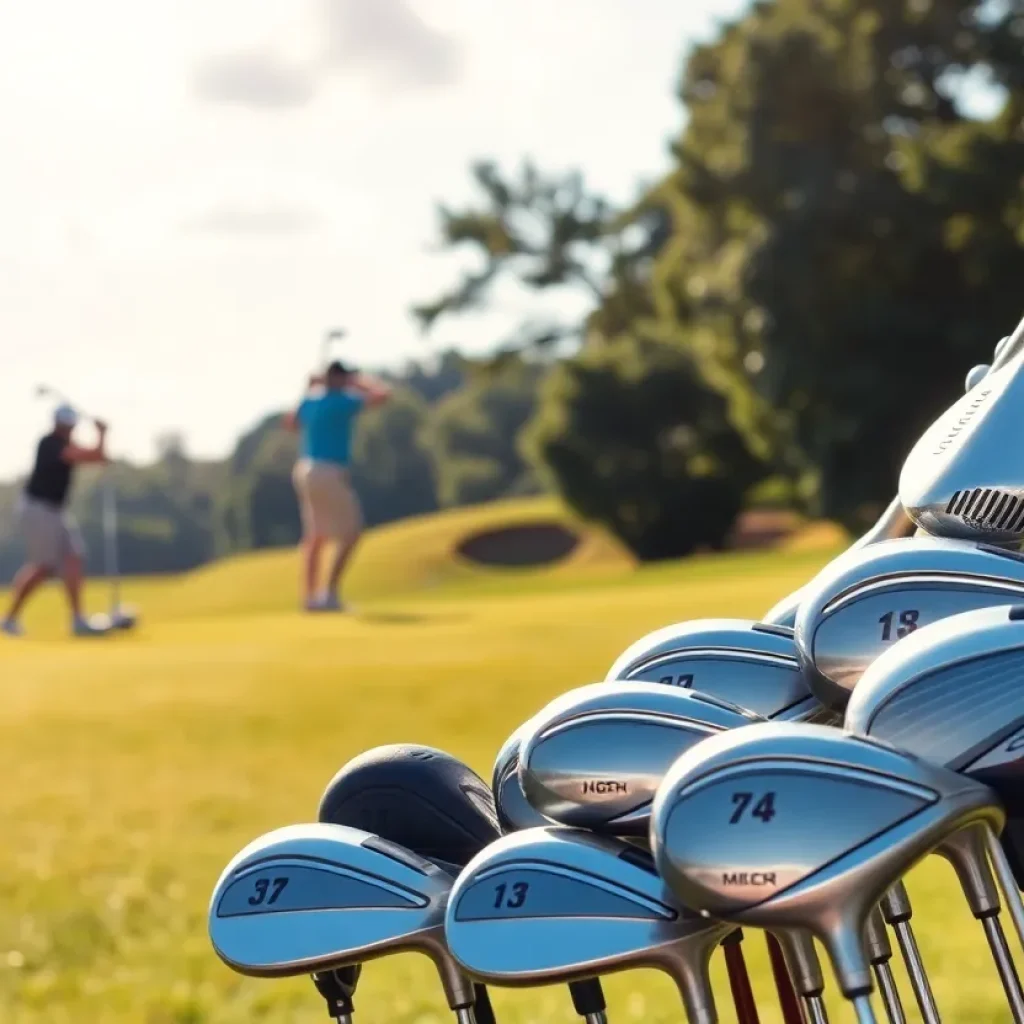 Professional golfers comparing drivers on the golf course.