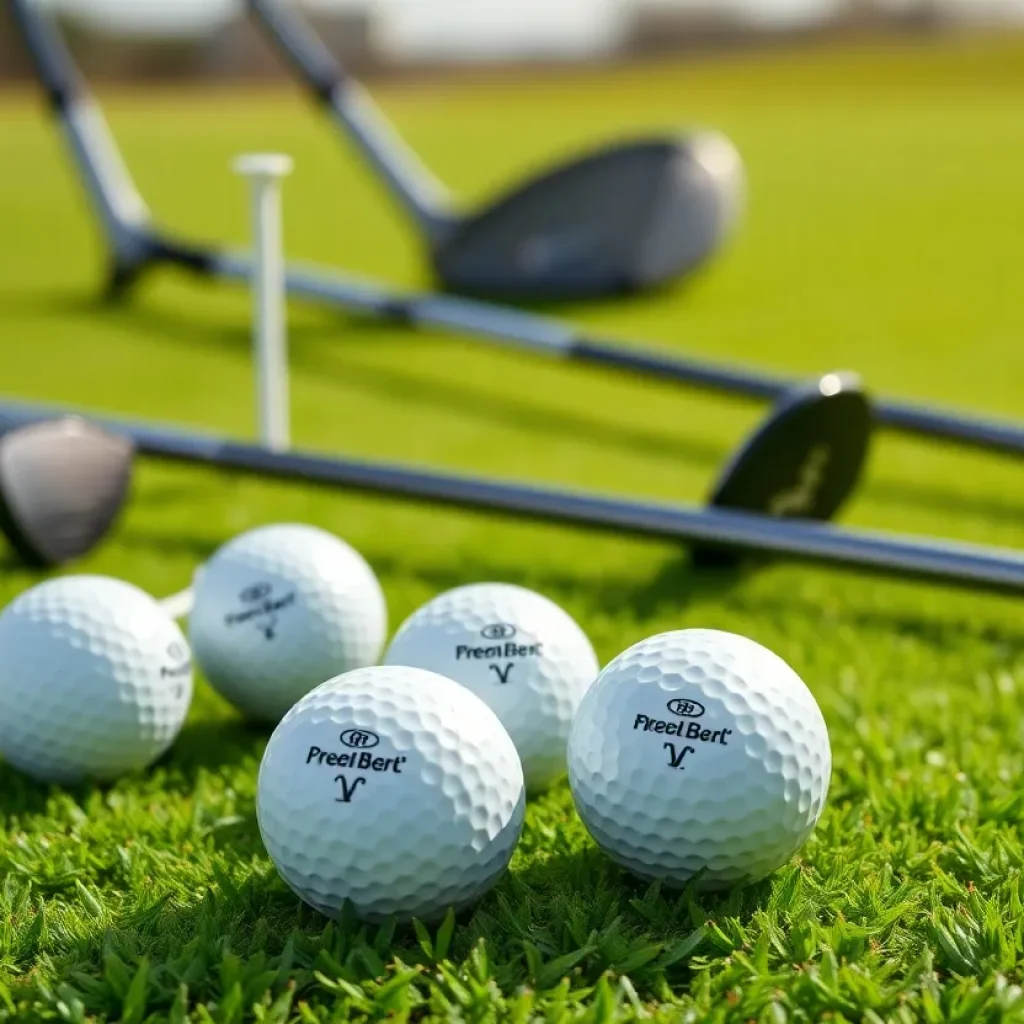 Display of Sam's Club Member's Mark golf balls on a golf course.