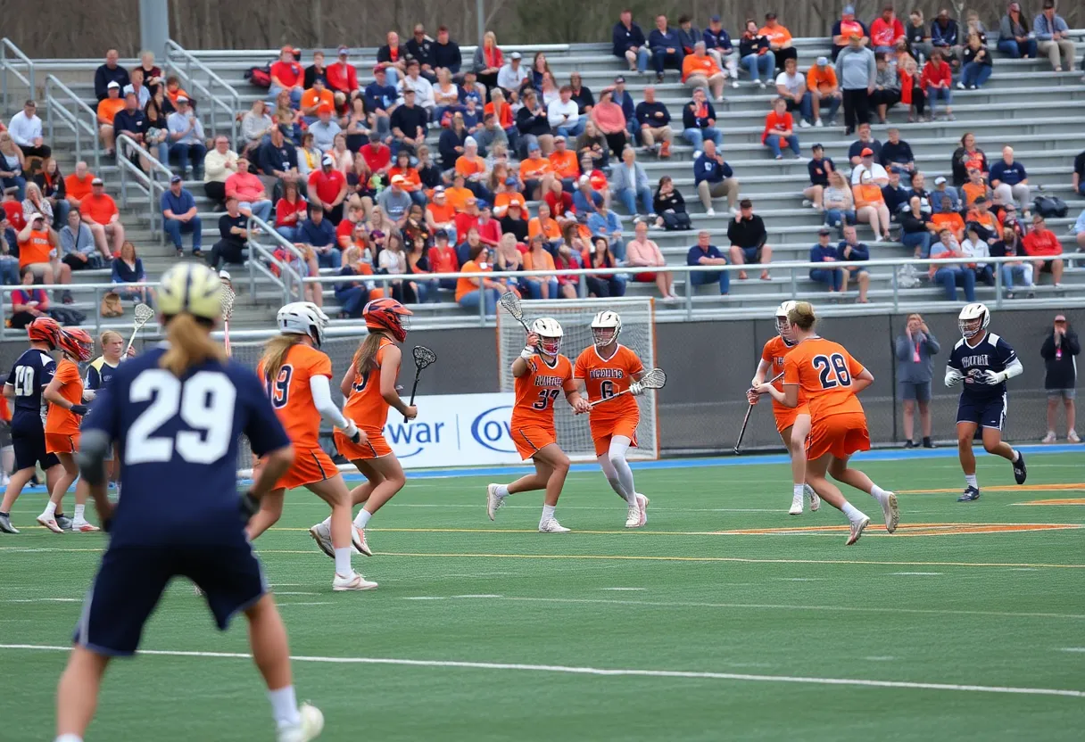 Action shot of Syracuse lacrosse players during a game