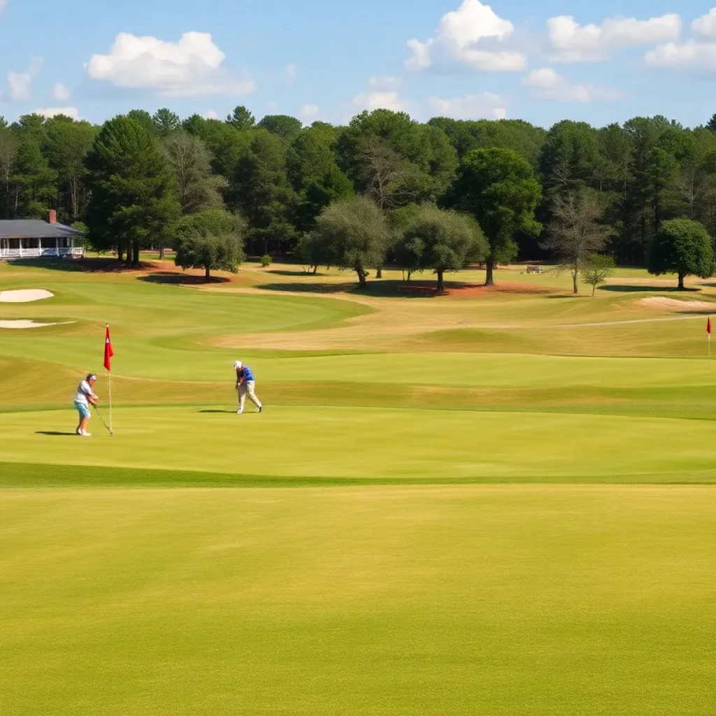 Beautiful golf course view in Georgia with golfers playing