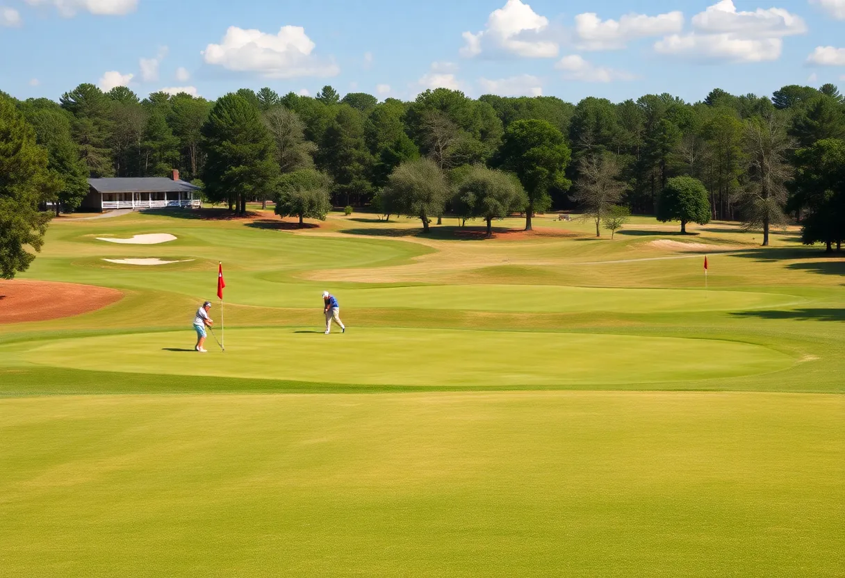 Beautiful golf course view in Georgia with golfers playing