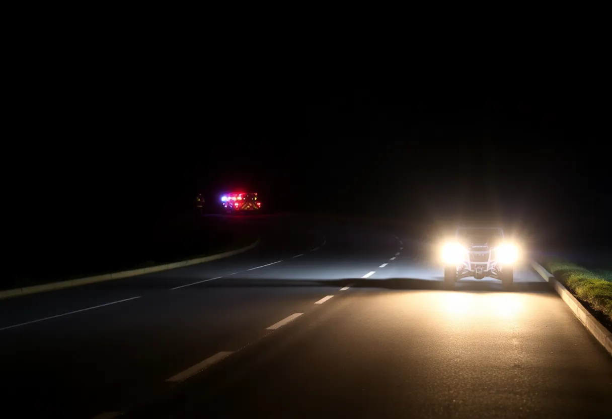 Scene of a tragic collision on a dark roadway
