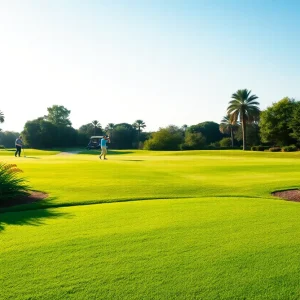 TruGreen branding at a PGA Tour event with golf fans enjoying the sunny day.