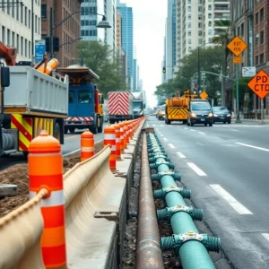 Construction workers replacing a water main on San Jose Boulevard in Jacksonville.