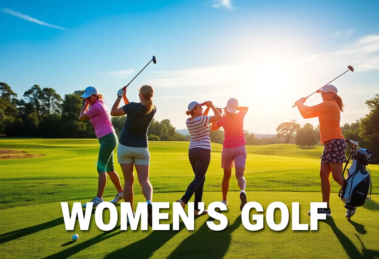 Female golfers practicing on a golf course