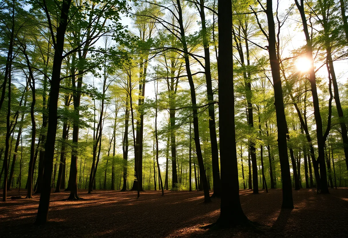 A peaceful wooded area in Georgia representing the search for missing persons.