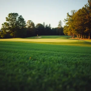 Close up of a beautiful golf course showcasing its lush landscapes.