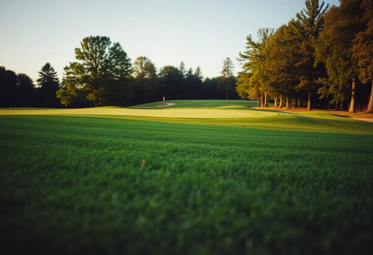 Close up of a beautiful golf course showcasing its lush landscapes.