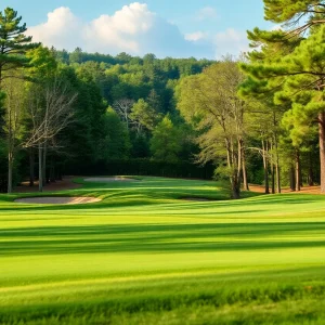 Aerial view of a beautiful golf course with vibrant greens.