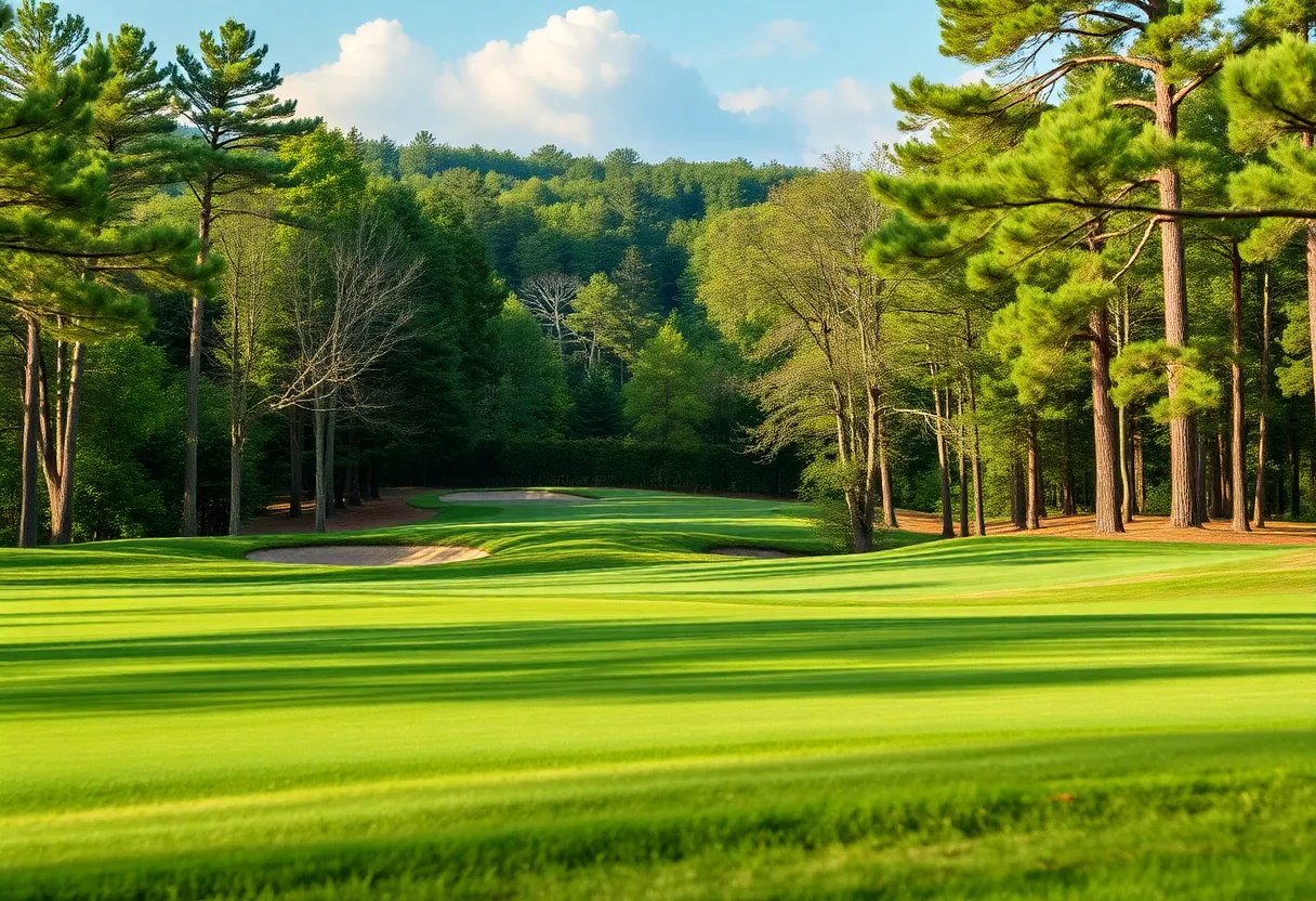 Aerial view of a beautiful golf course with vibrant greens.
