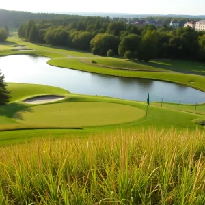 Close-up view of a beautiful golf course showcasing vibrant greenery.