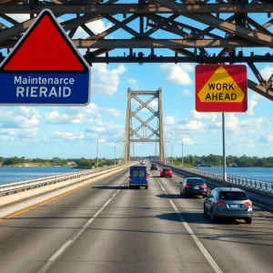 Acosta Bridge with maintenance sign