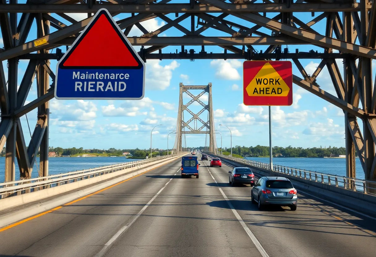 Acosta Bridge with maintenance sign