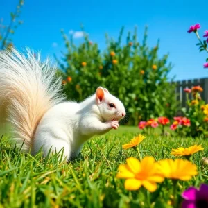 An albino squirrel in a garden