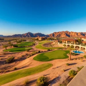 A picturesque view of luxury golf resorts in Arizona with golf courses and desert landscapes.