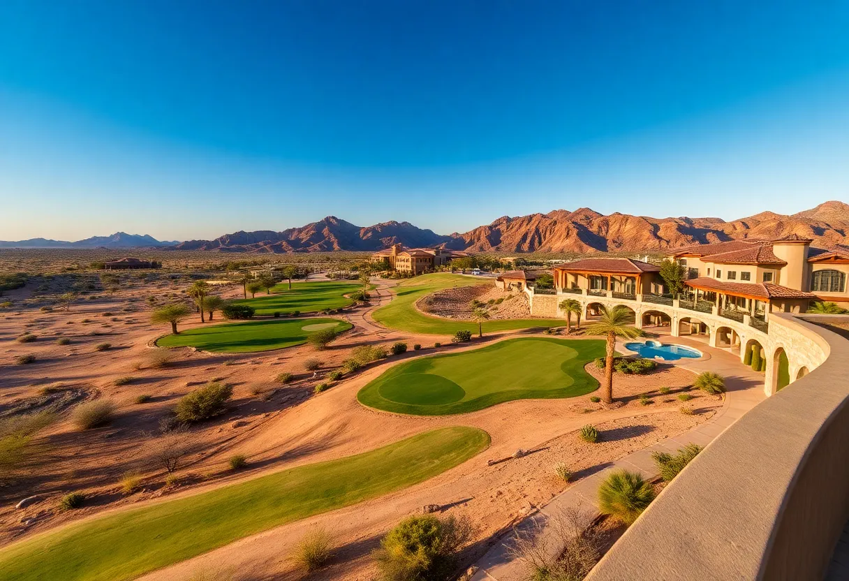 A picturesque view of luxury golf resorts in Arizona with golf courses and desert landscapes.