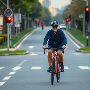A cyclist on a Jacksonville road promoting bicycle safety.