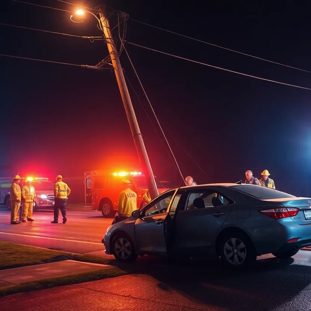 Car crash scene with emergency services responding