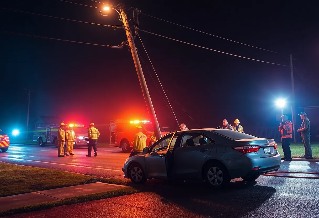 Car crash scene with emergency services responding