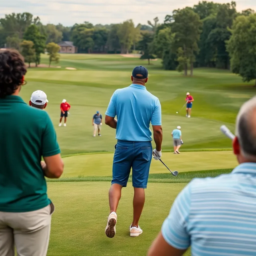 Group of diverse golfers on the fairway at Jefferson Park Golf Course