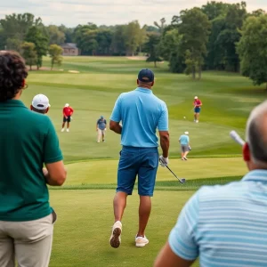 Group of diverse golfers on the fairway at Jefferson Park Golf Course