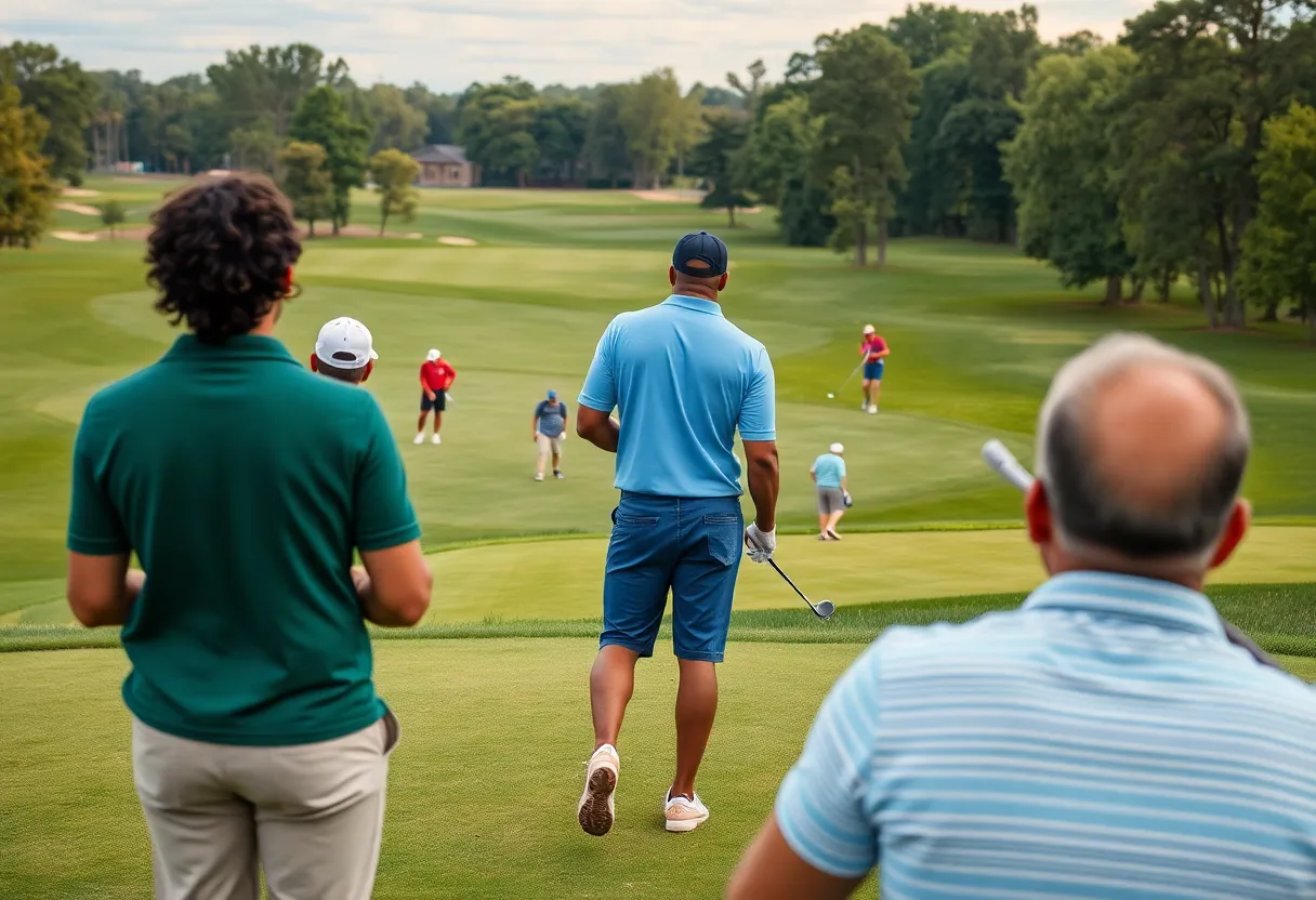 Group of diverse golfers on the fairway at Jefferson Park Golf Course