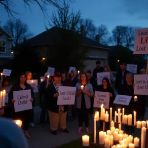 Community members gather for a vigil in memory of a toddler.