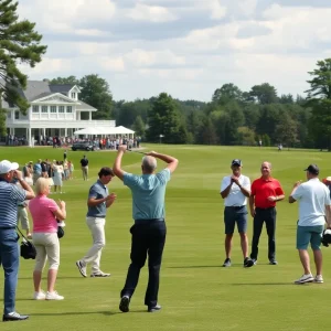 Golfers participating in the Defender's Cup Golf Tournament at Marsh Landing Country Club.