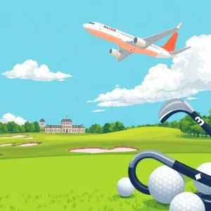 Golfers on a course promoting Delta Air Lines and PGA TOUR partnership