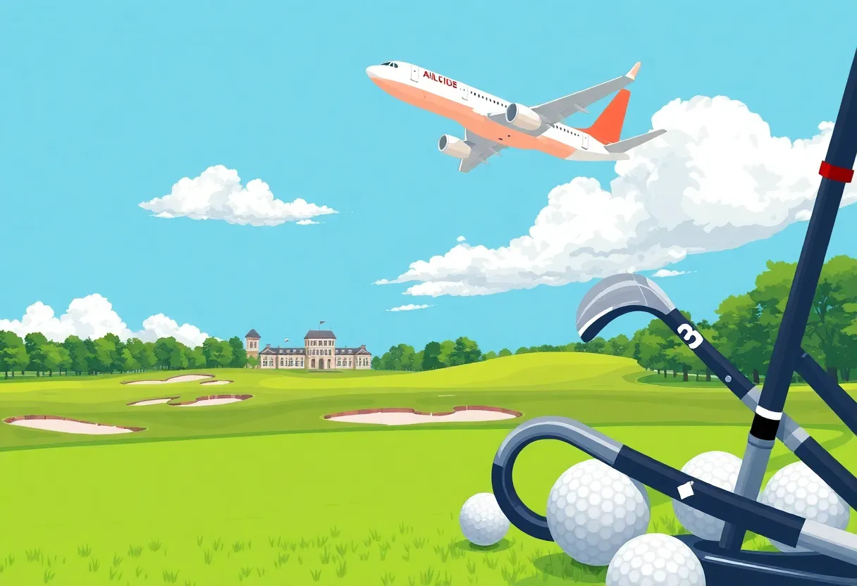 Golfers on a course promoting Delta Air Lines and PGA TOUR partnership