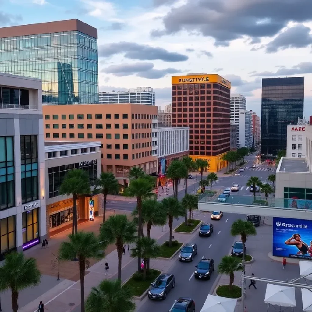 A vibrant view of downtown Jacksonville illustrating urban life