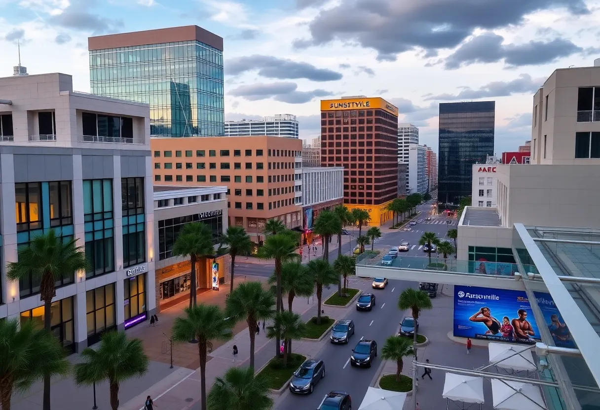 A vibrant view of downtown Jacksonville illustrating urban life