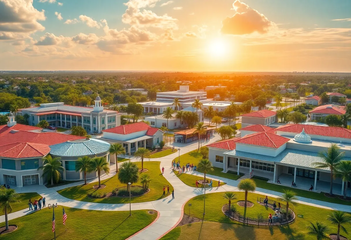 A picturesque view of Florida representing education and economic development.