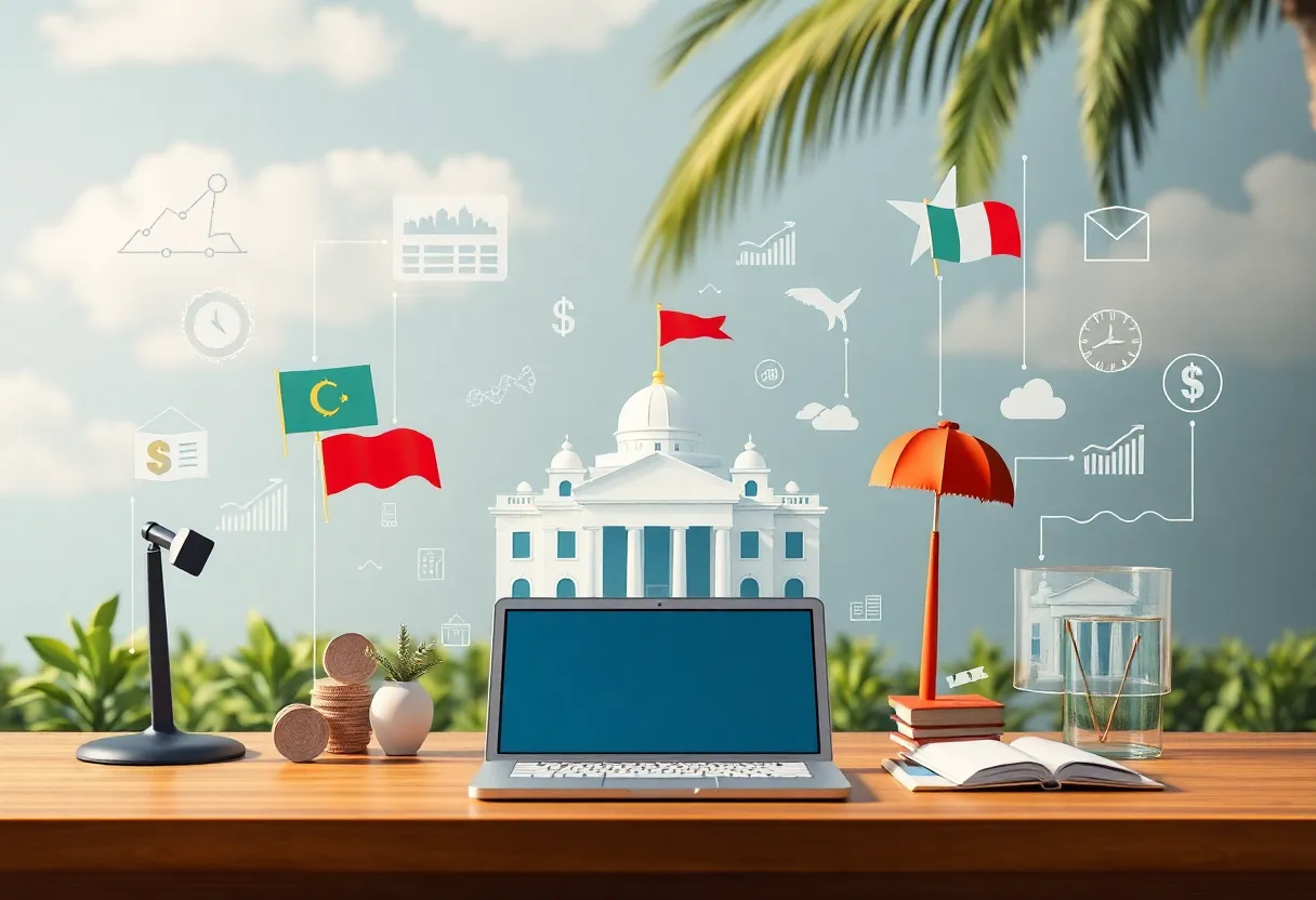 Illustration representing Florida's initiative for government efficiency with technology and education themes.