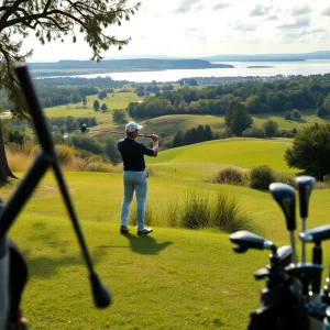 A golfer playing on a beautiful golf course