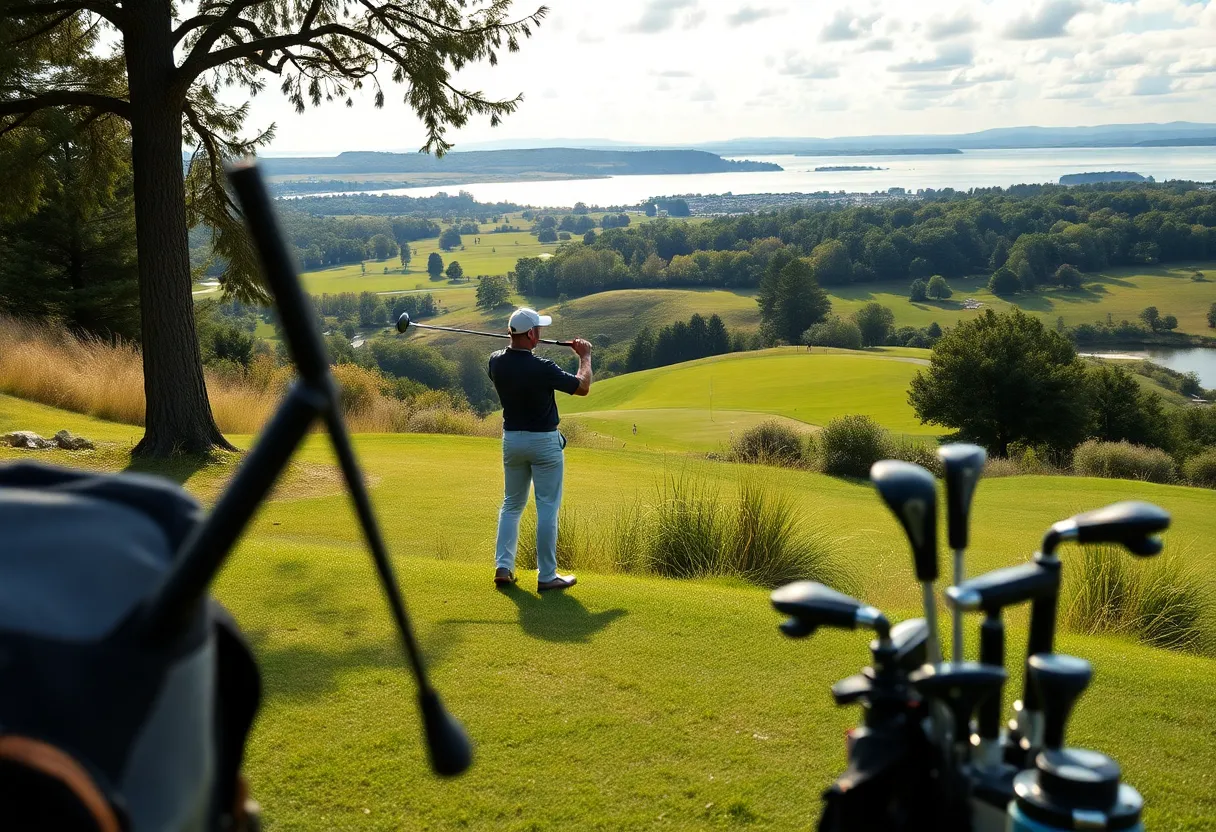 A golfer playing on a beautiful golf course