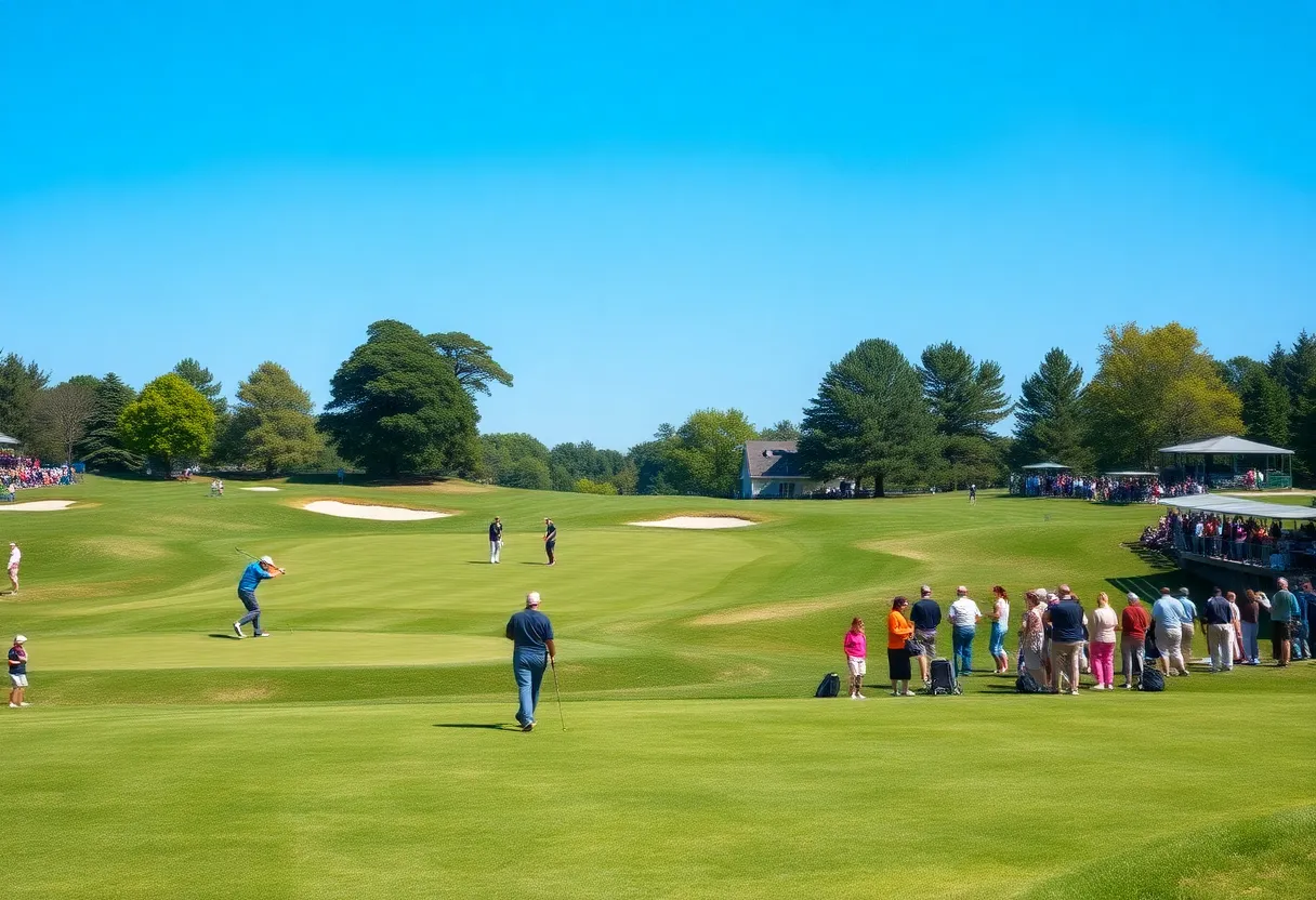 golfer swinging on a beautiful golf course