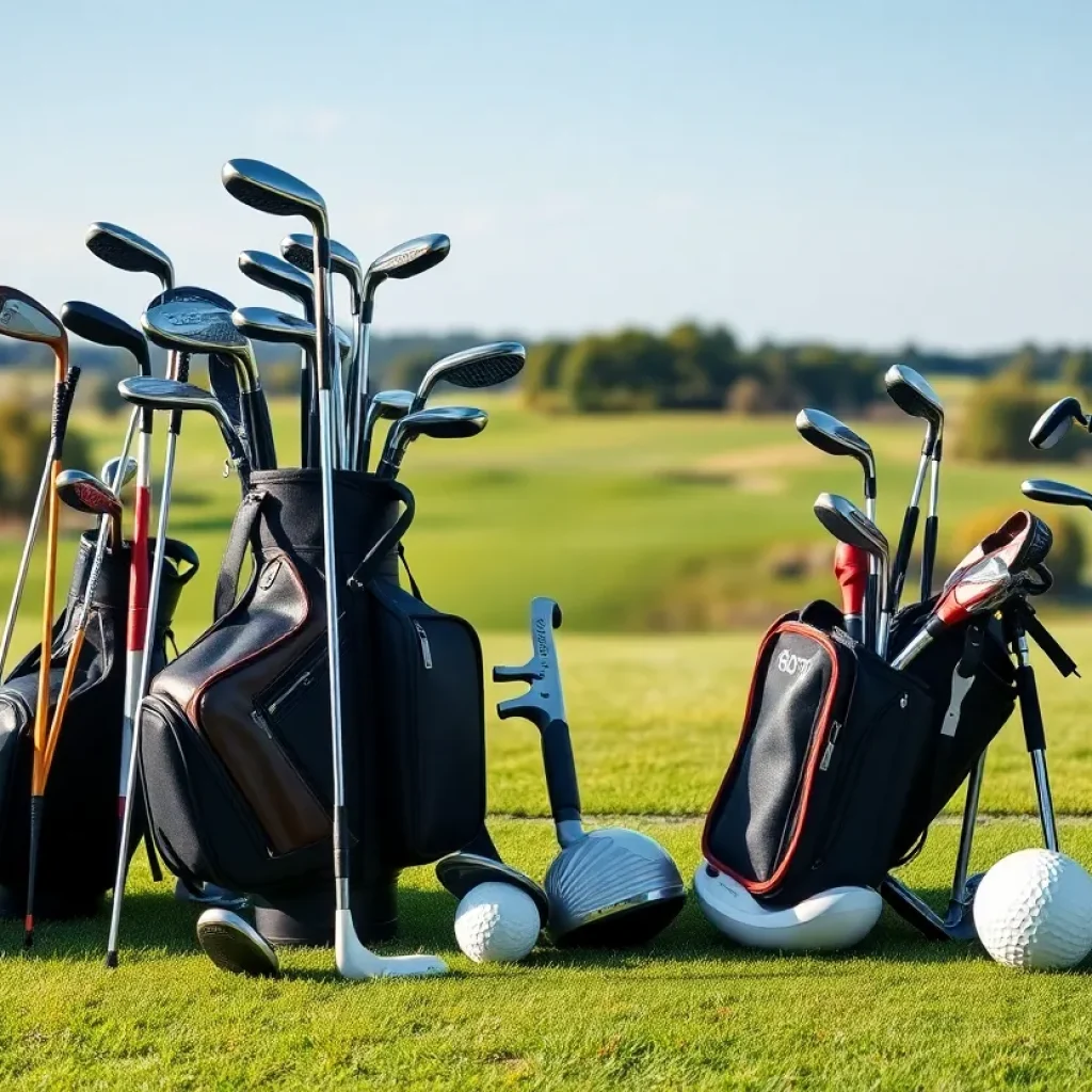 An artistic view of golf equipment manufacturing, highlighting tools and materials.