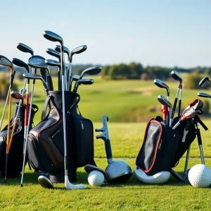 An artistic view of golf equipment manufacturing, highlighting tools and materials.