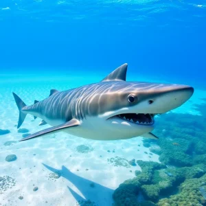 Great white shark swimming off the coast of Vero Beach, Florida.