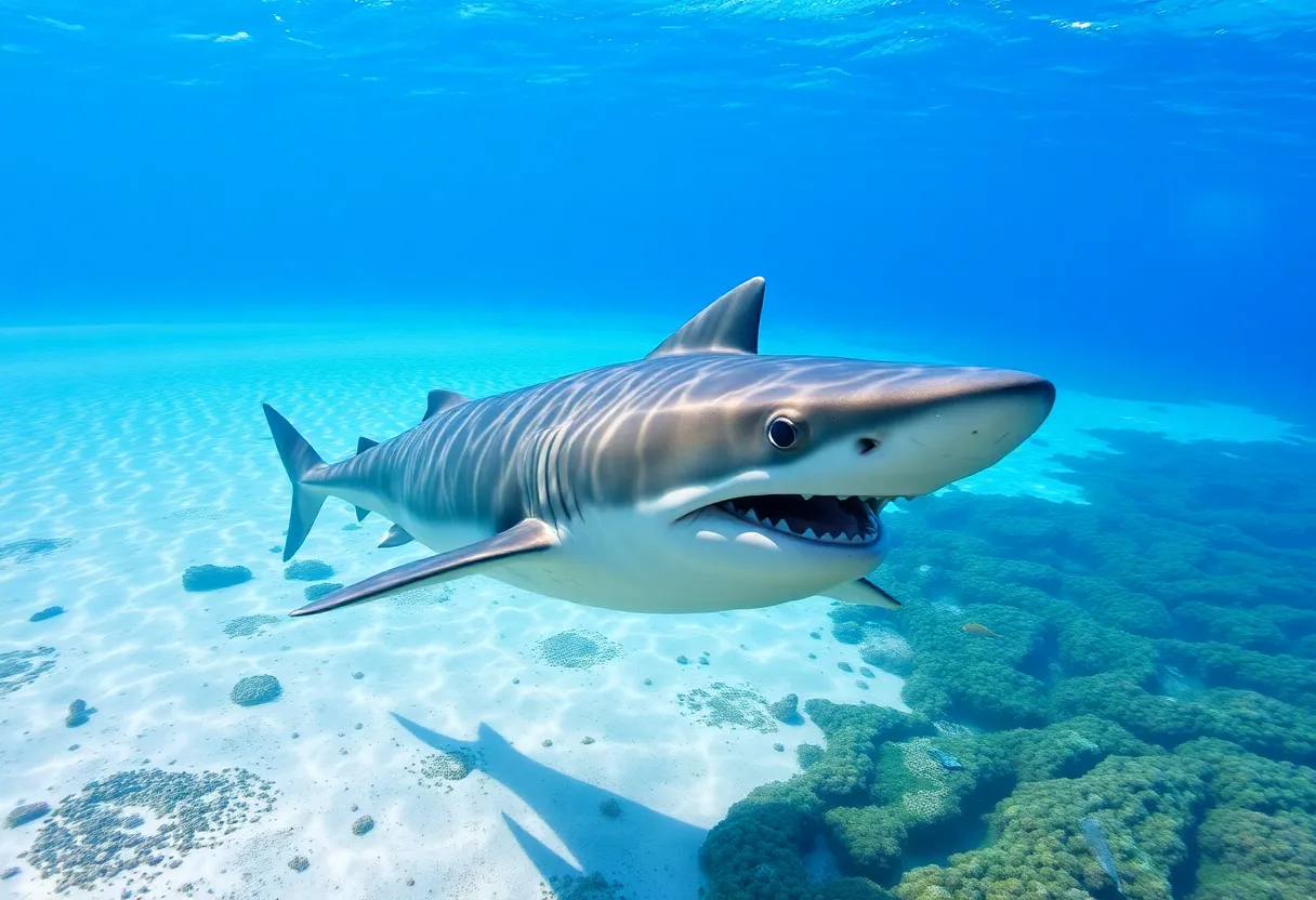 Great white shark swimming off the coast of Vero Beach, Florida.