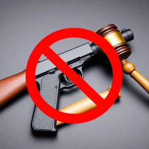 Symbolic representation of gun violence prevention with a broken firearm and justice elements.