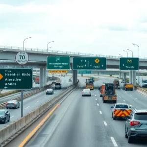 I-95 highway detour signs during road construction.