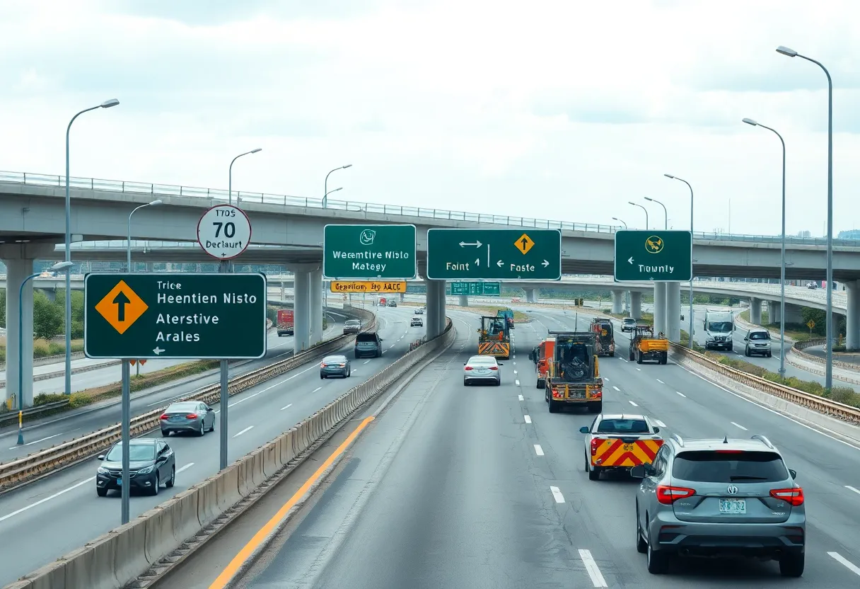 I-95 highway detour signs during road construction.