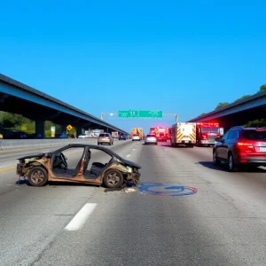 Emergency vehicles on Interstate 95 in Jacksonville following a series of accidents.