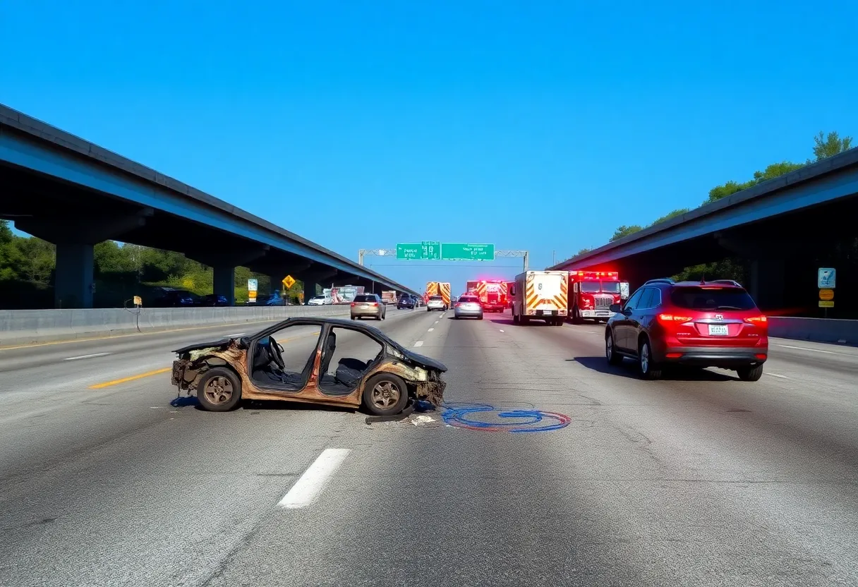 Emergency vehicles on Interstate 95 in Jacksonville following a series of accidents.