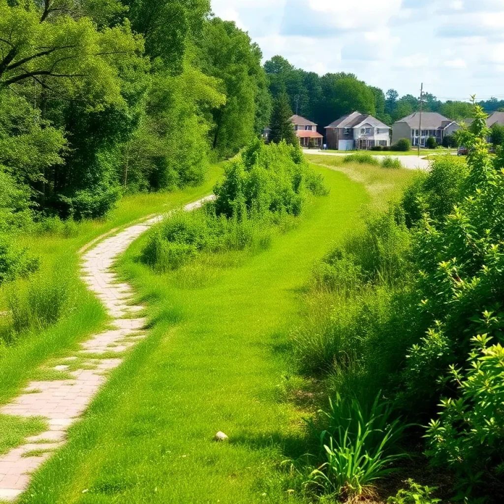 Lush landscape of the Jacksonville-Baldwin Rail Trail with paths for walkers and bikers.
