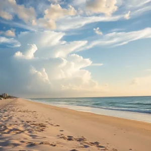 A sunny day at Jacksonville Beach with clouds indicating changing weather.