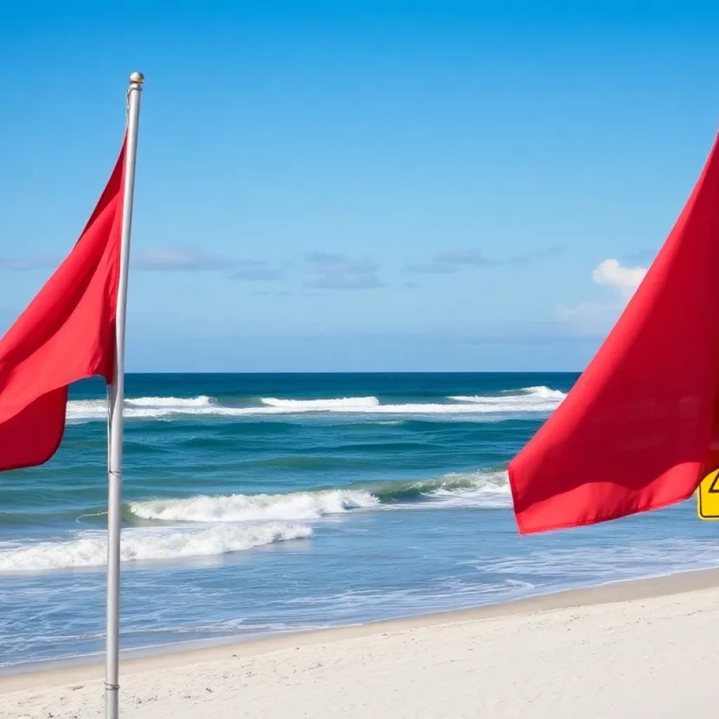 Red flag warning at Jacksonville Beach with rough surf conditions